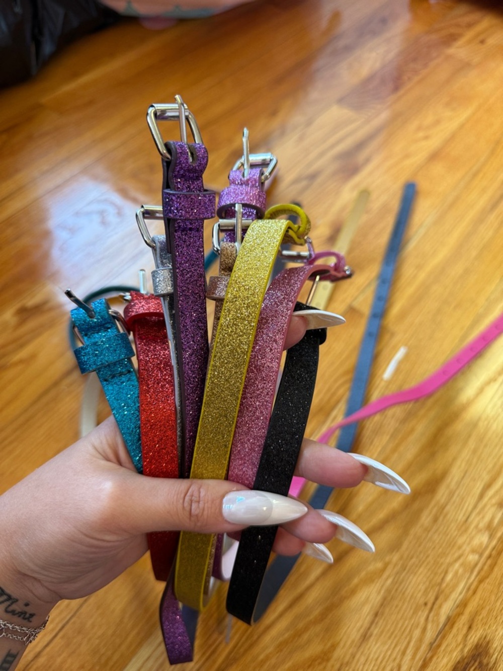 Glitter Skinny Belt Set - Multicolor Sparkle